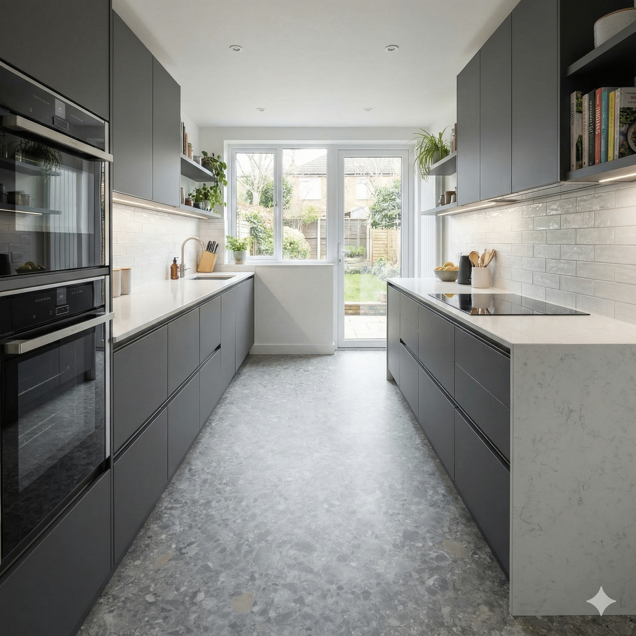 Apollo Sheet Vinyl – Crushed Concrete in a kitchen