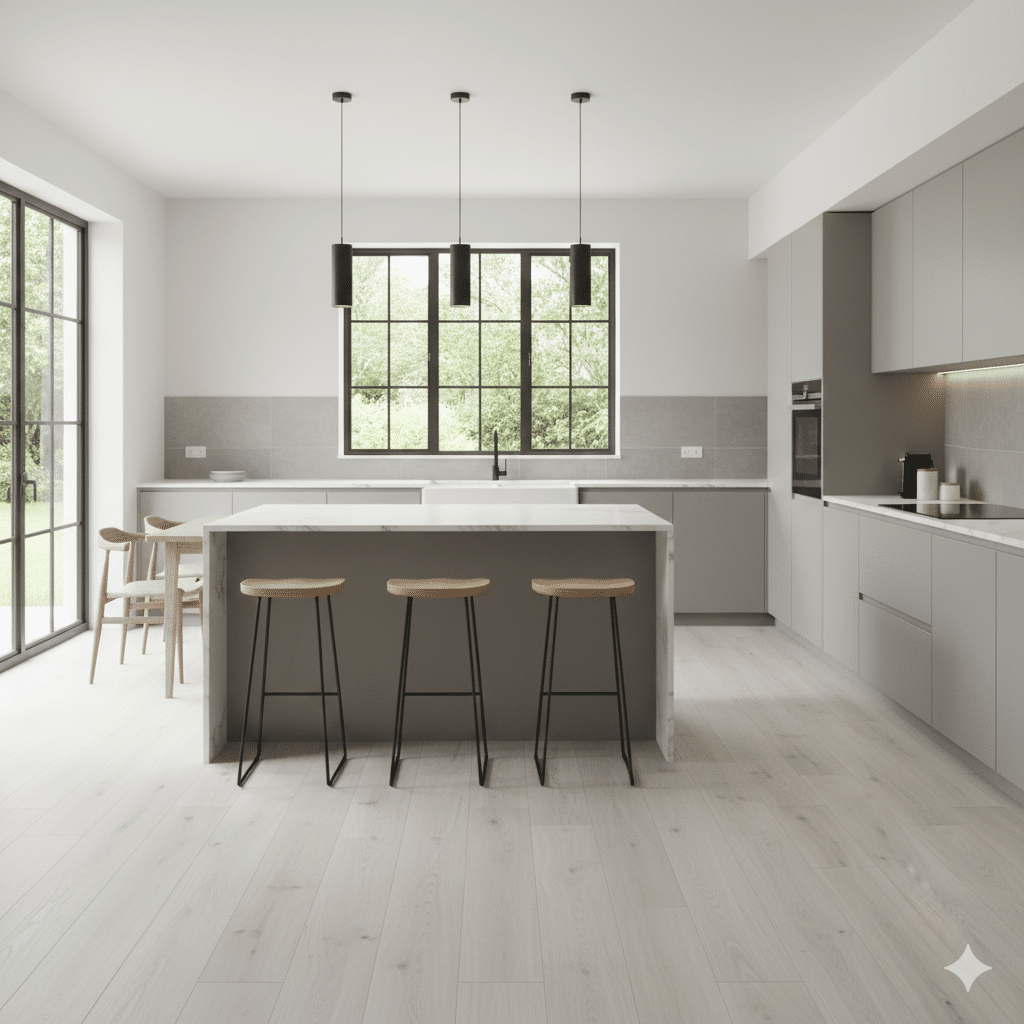 Apollo Sheet Vinyl – Norwegian Grey in a kitchen