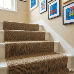 Designer Herringbone Carpet Spider Crab Stairs