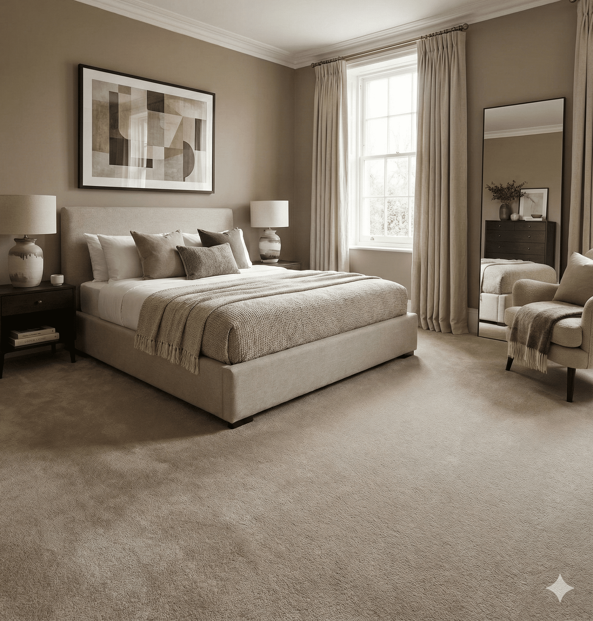 Abundance Mocha Carpet in a bedroom