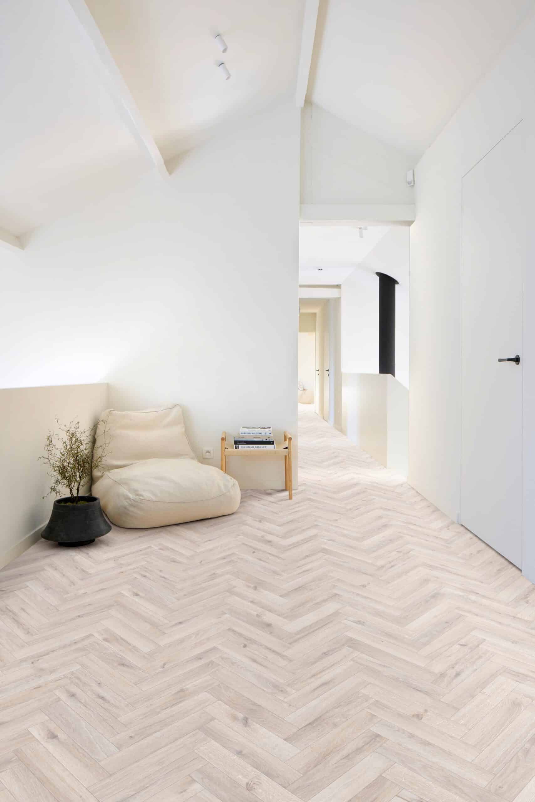 Ajax Sheet Vinyl Grey Herringbone Room