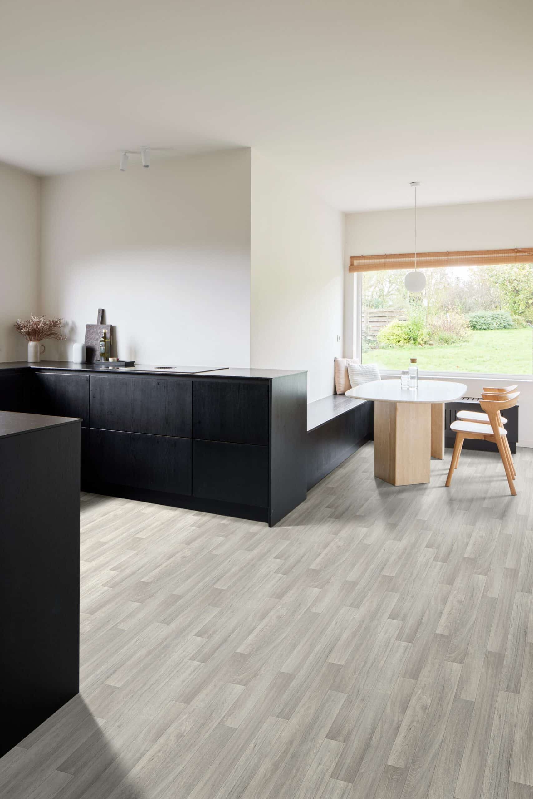 Ajax Sheet Vinyl Grey Woodplank Kitchen