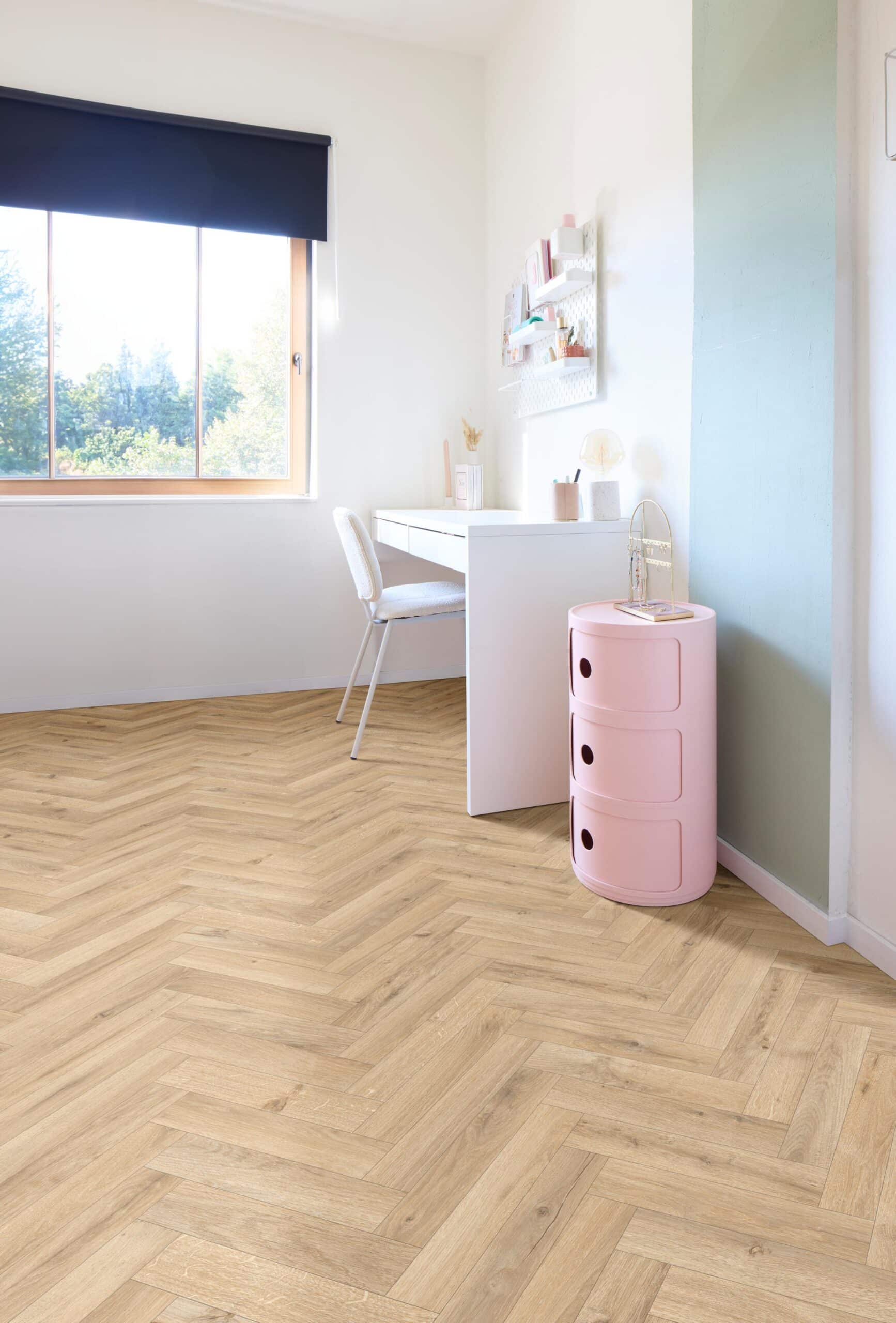 Ajax Sheet Vinyl Light Oak Herringbone Bedroom