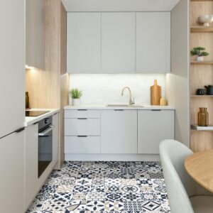 Ajax Sheet Vinyl Victorian Blue Kitchen