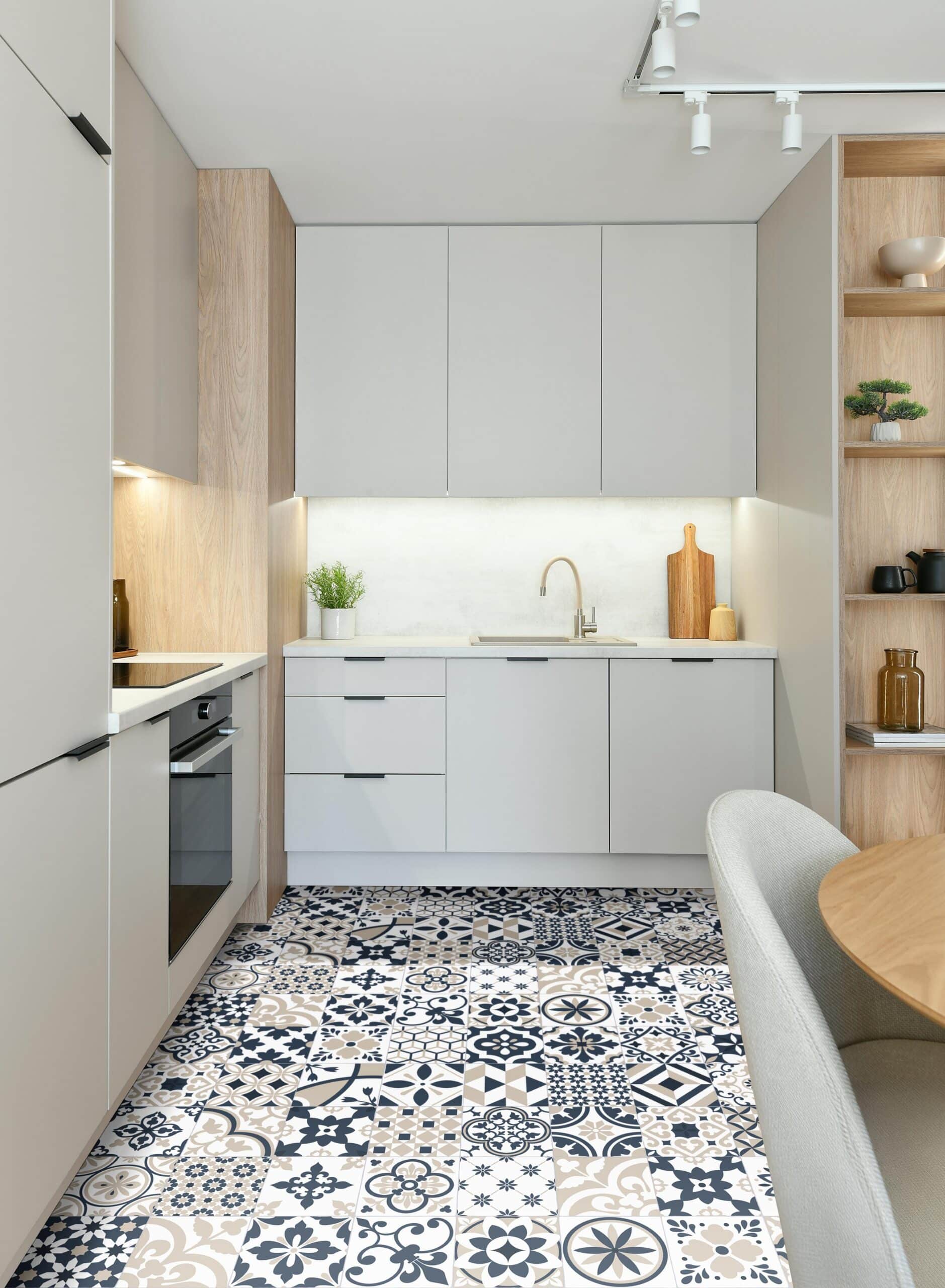 Ajax Sheet Vinyl Victorian Blue Kitchen