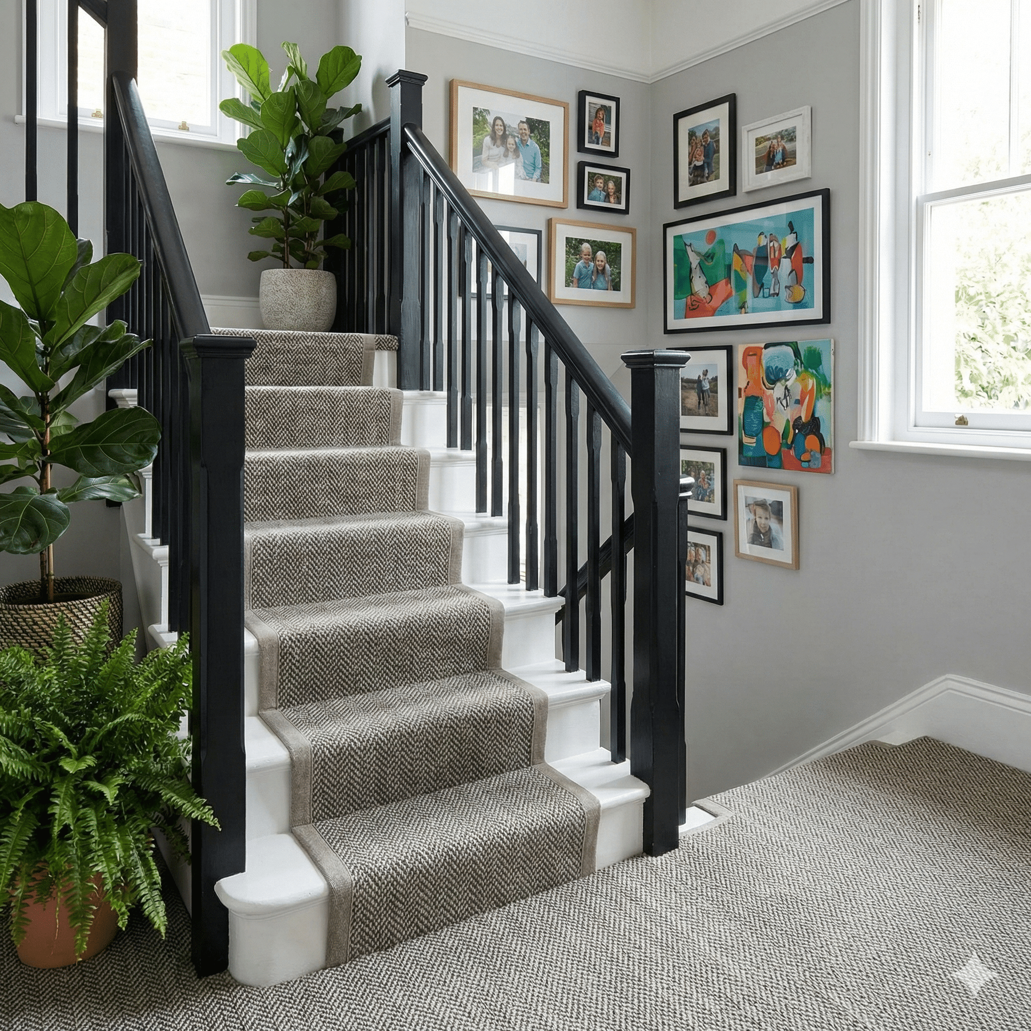 Designer Herringbone Carpet Polar Bear in a stairs