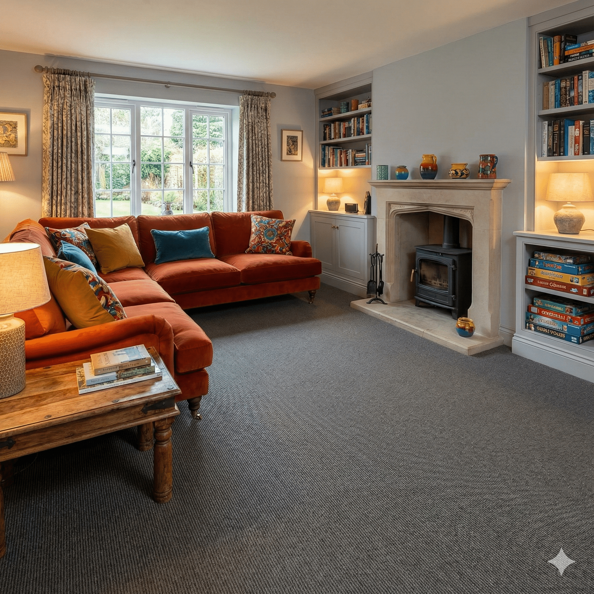 Farmhouse Wool Carpet Donkey in a living room