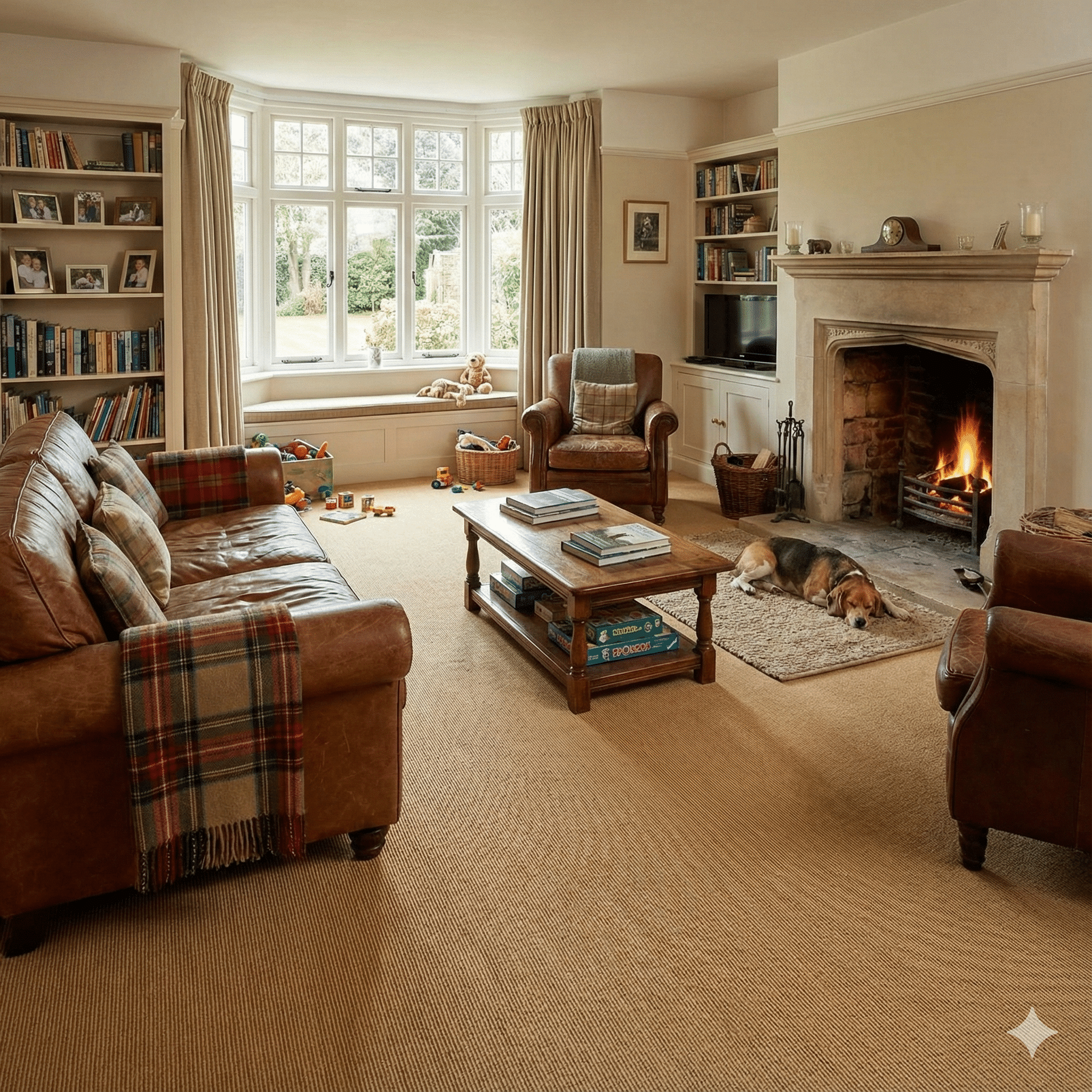 Farmhouse Wool Carpet Hen in a living room