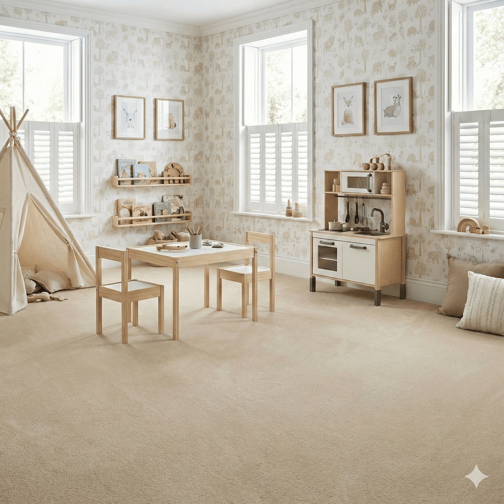 Glamorous Champagne Carpet in a bedroom