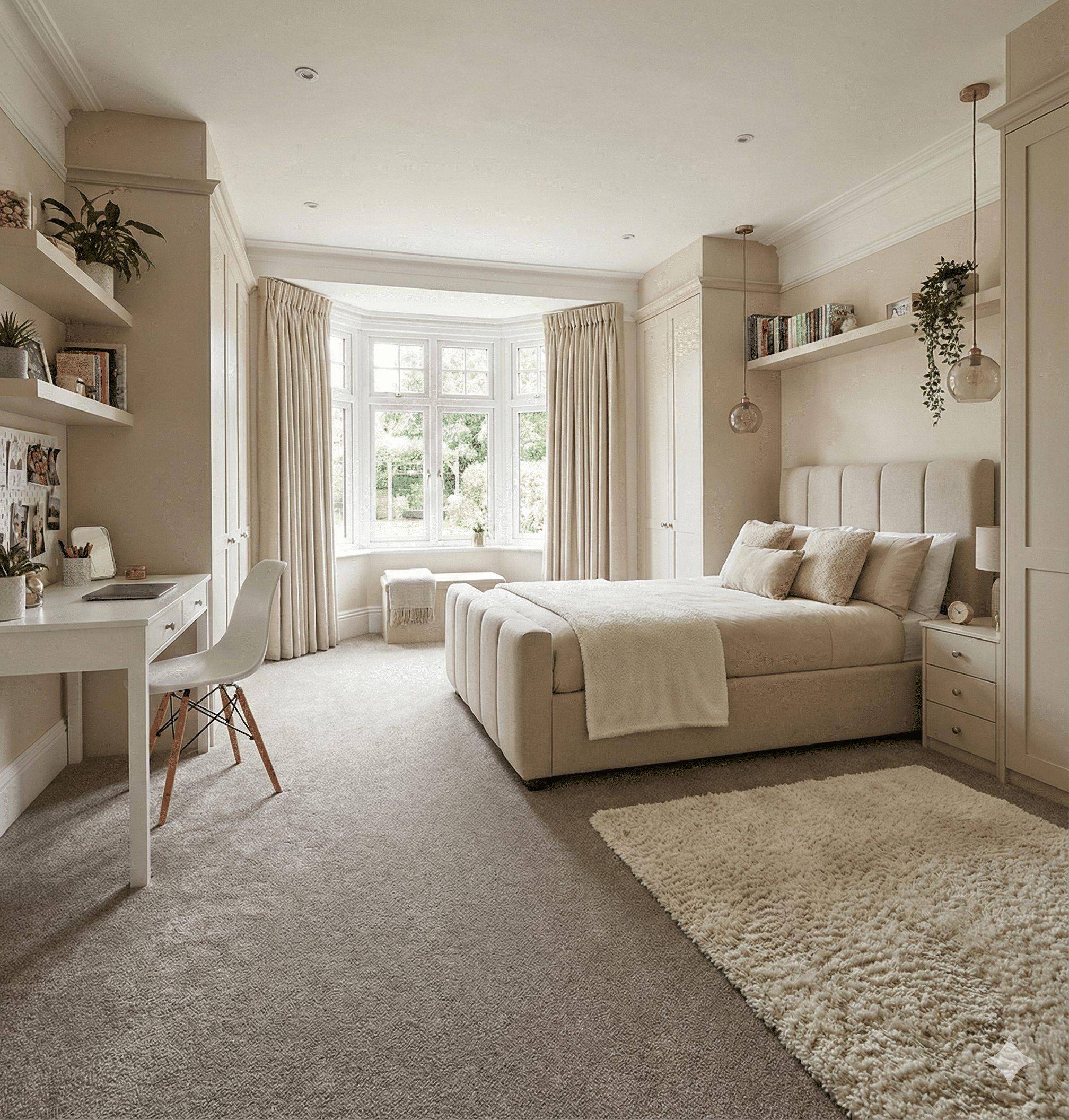 Haven Latte Carpet in a bedroom