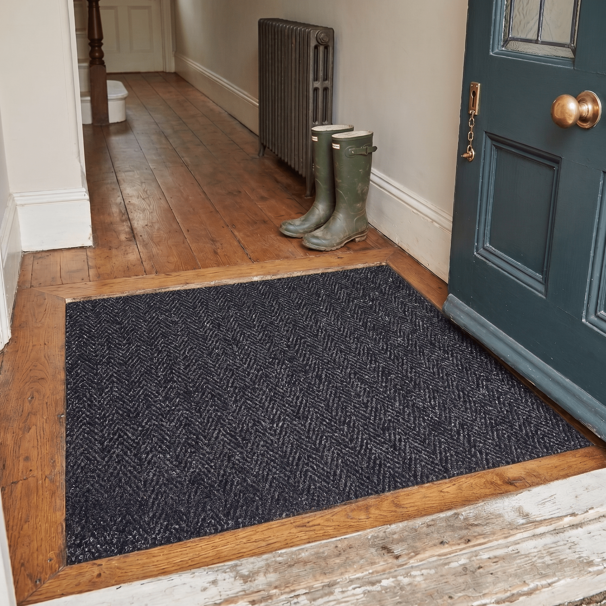 Herringbone Contract Matting Black Hallway