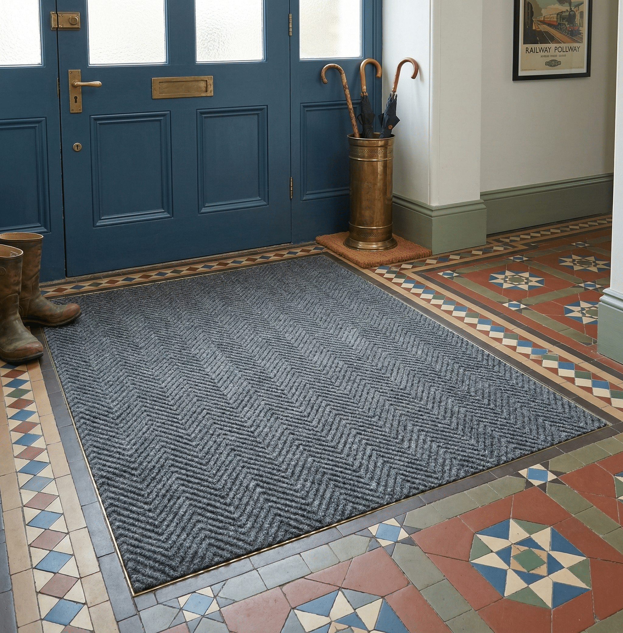 Herringbone Contract Matting Grey Doorway