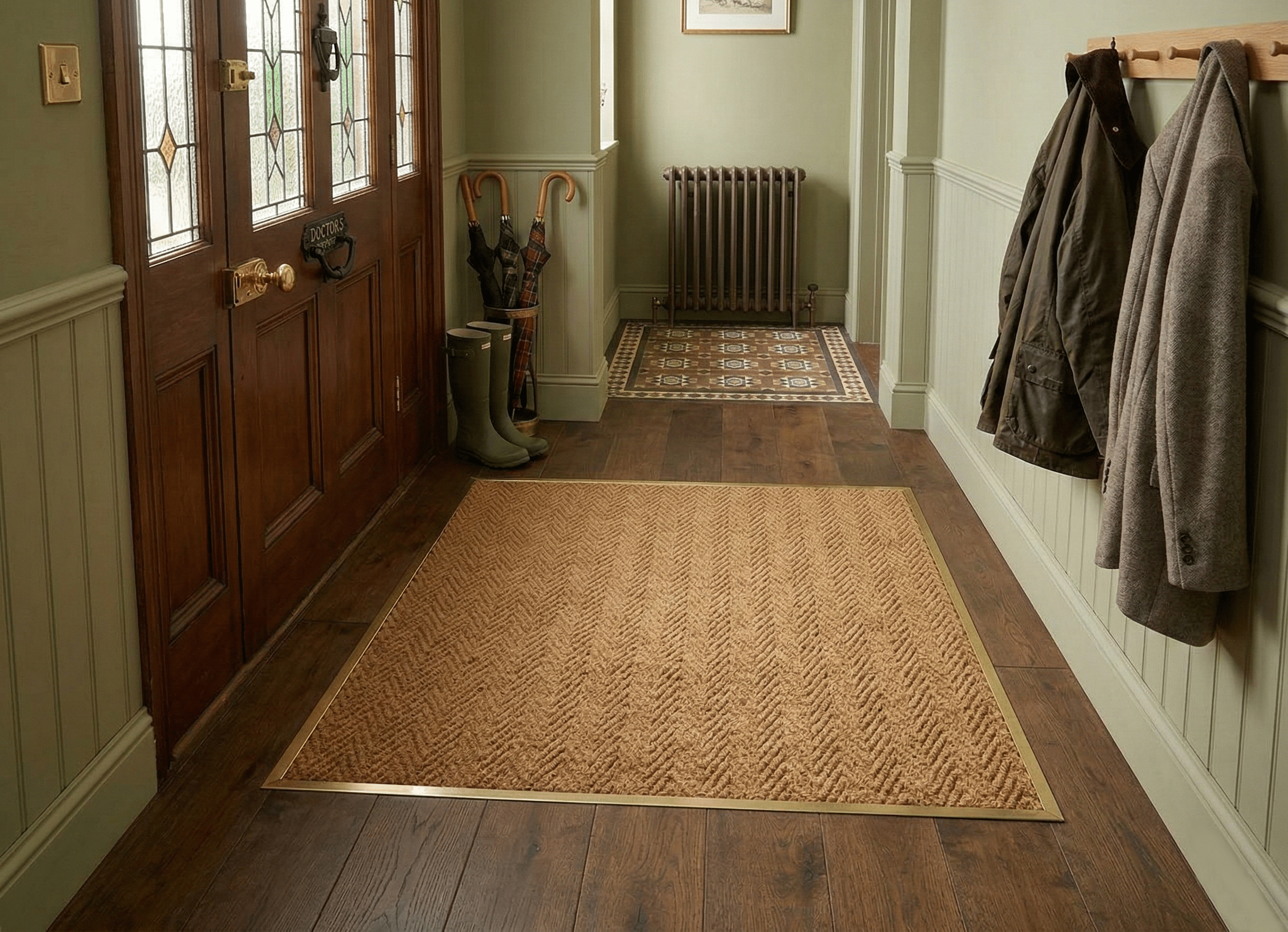 Herringbone Contract Matting Light Brown Doorway