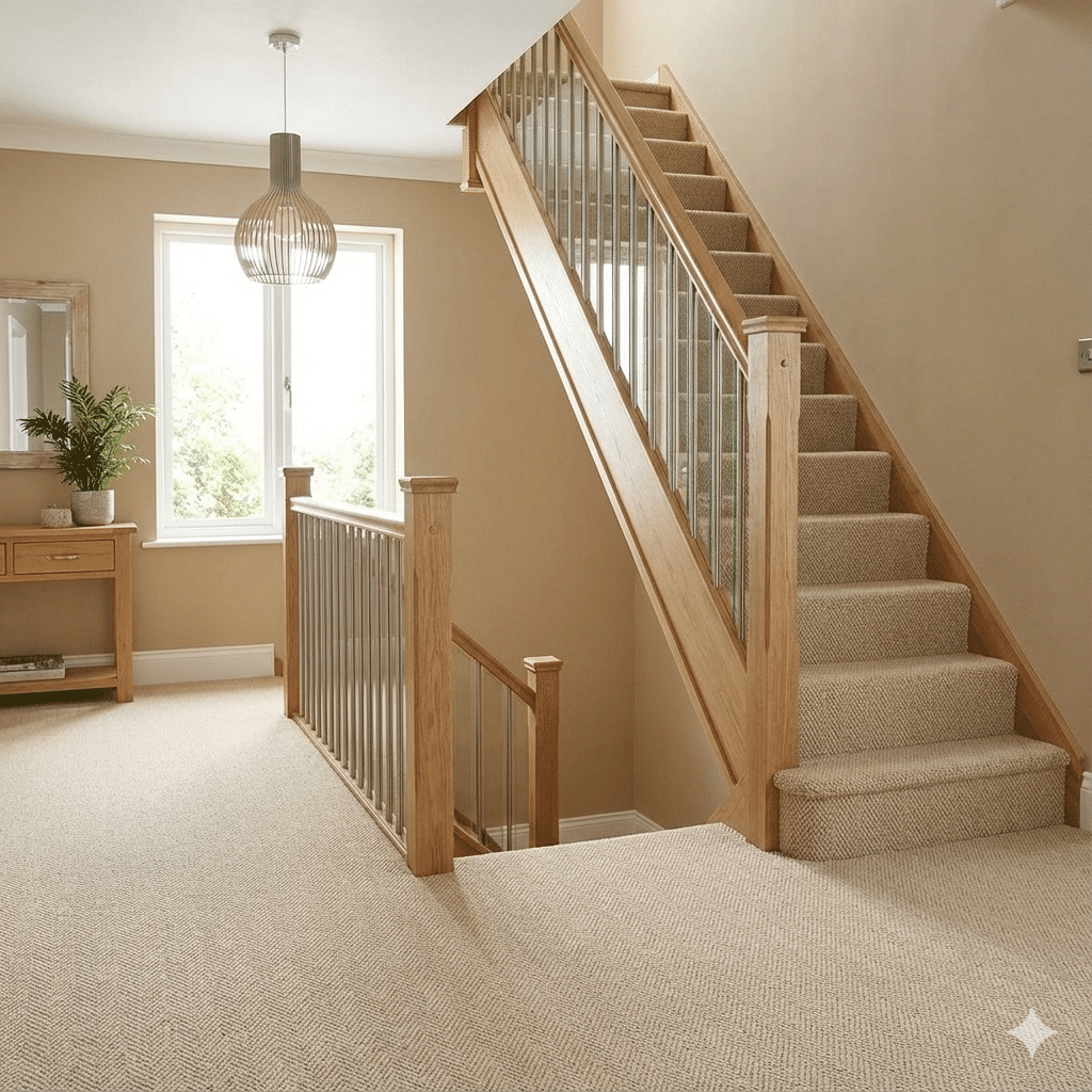 Homestead Wool Herringbone Carpet – Alpaca in a stairs