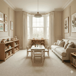 Lifestyle Boucle Carpet – Camel in a living room