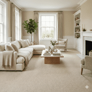 Lifestyle Boucle Carpet – Fawn in a living room