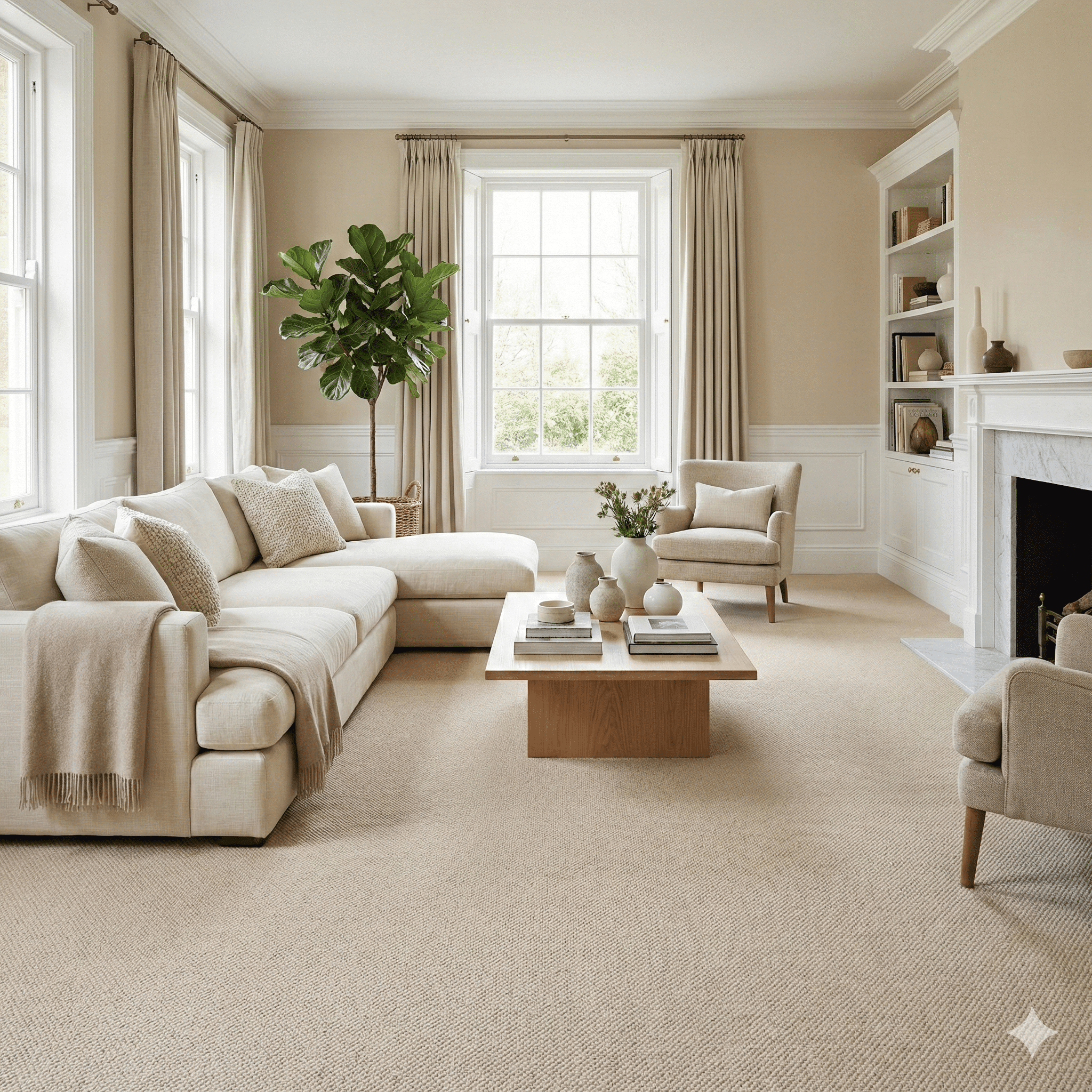 Lifestyle Boucle Carpet – Fawn in a living room