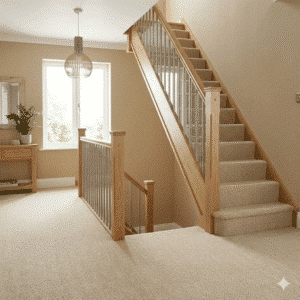 Lifestyle Herringbone Carpet – Camel in a hallway