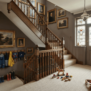 Lifestyle Herringbone Carpet – Vanilla in a stairs