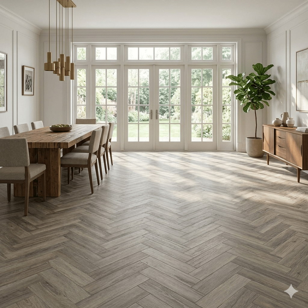Origins 2mm Silver Grey Ash Herringbone LVT 400 x 100