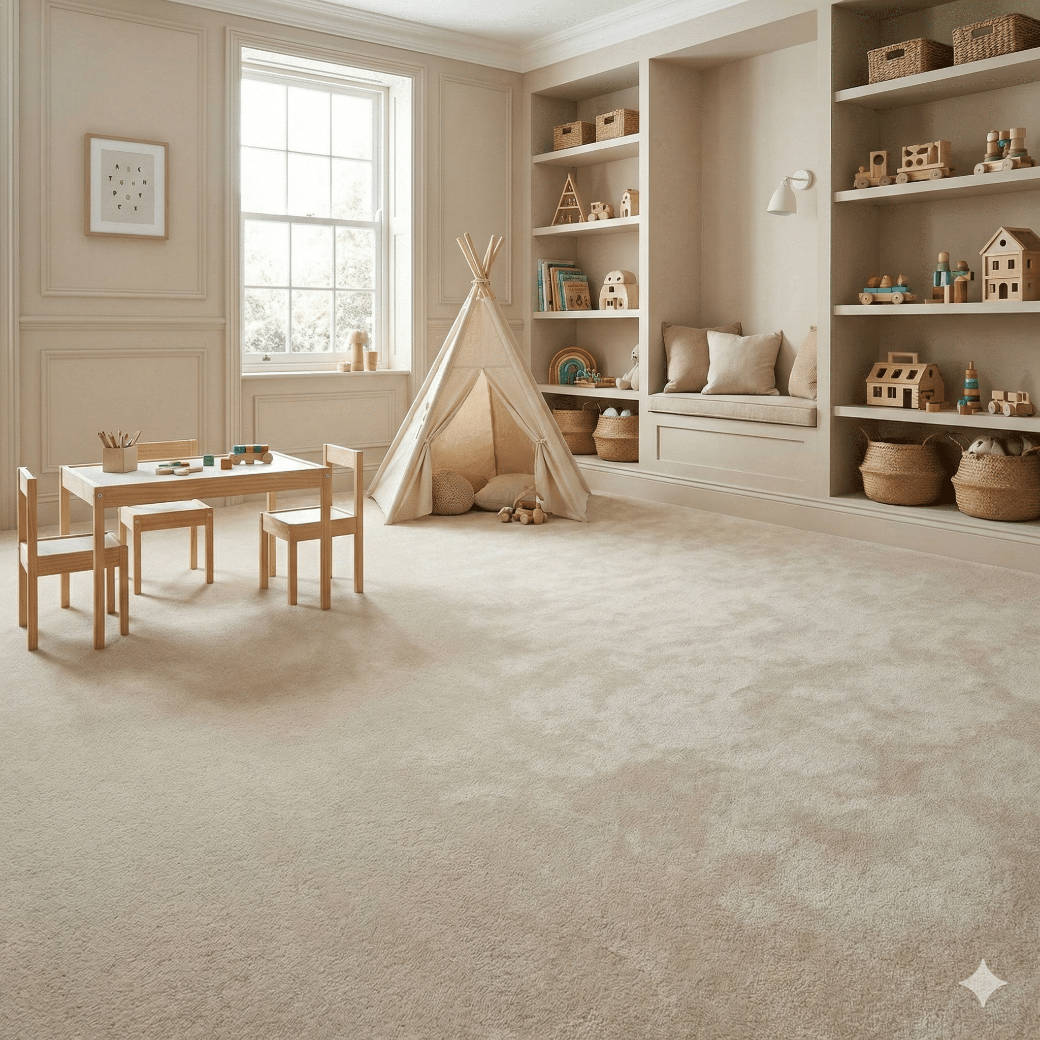 Pillowtex Chalk Carpet in a bedroom