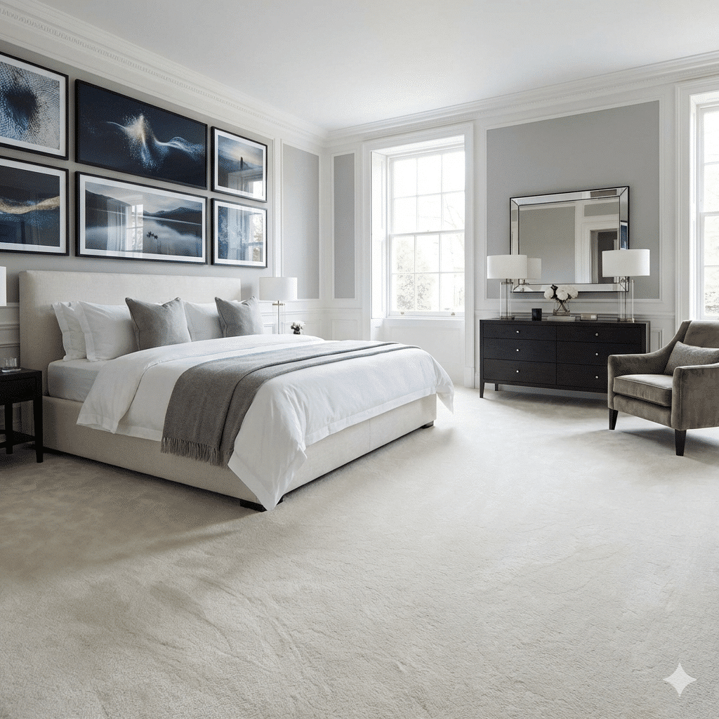 Pillowtex Carpet – Snow in a bedroom