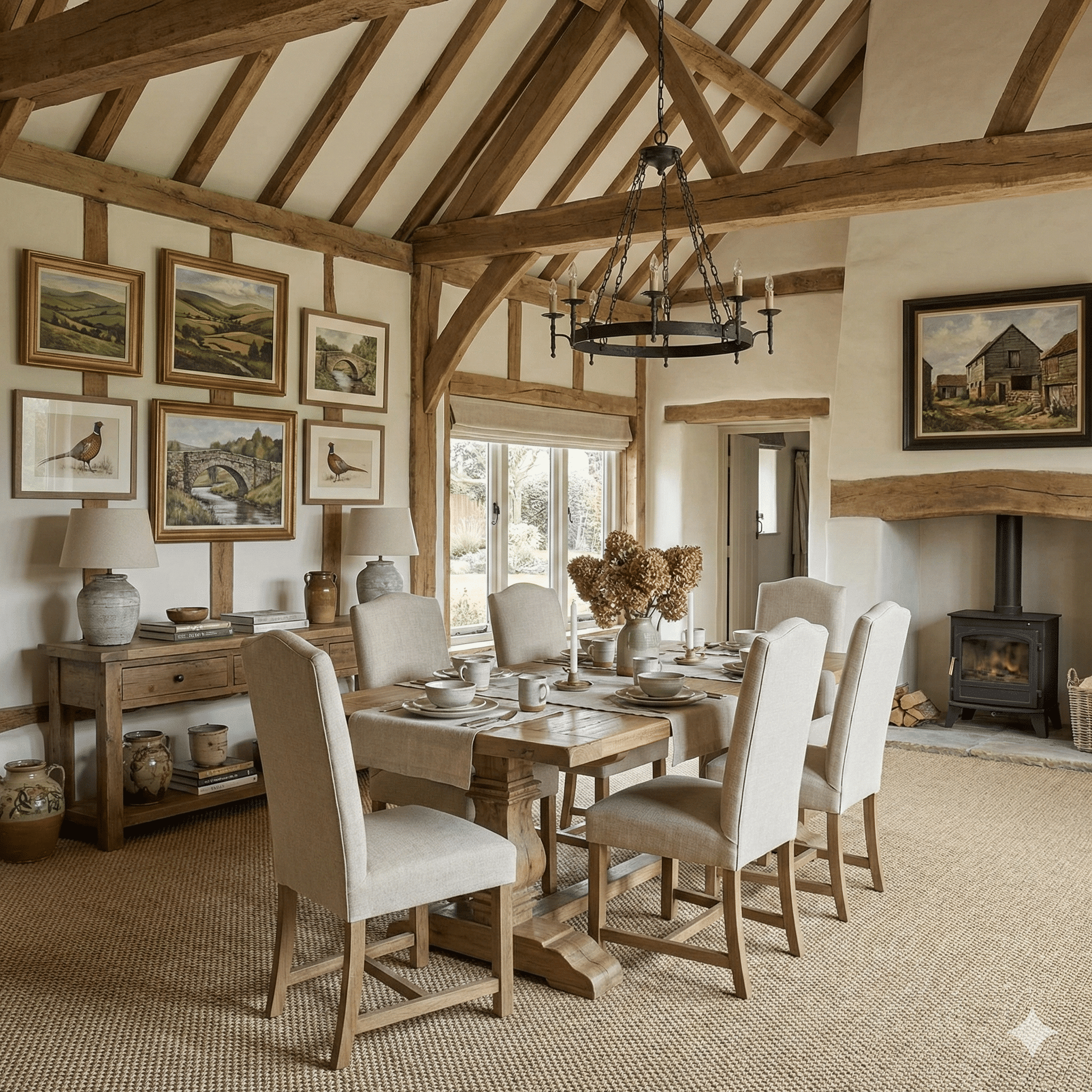 Sisal Basketweave Oat Carpet in a dining room