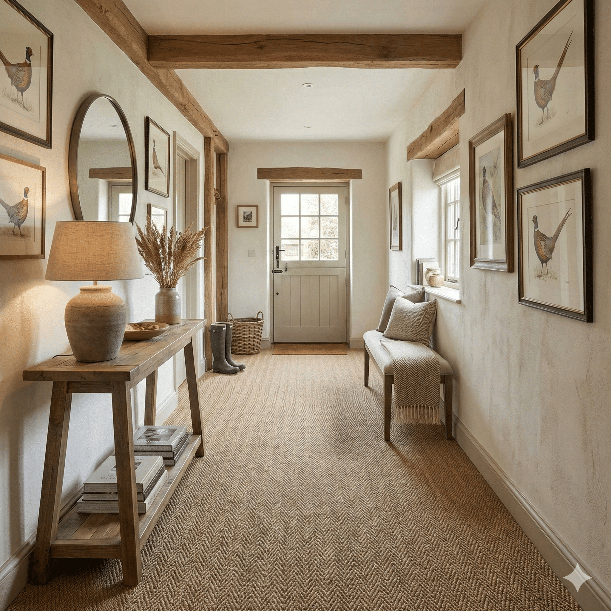 Sisal Herringbone Earth Carpet in a hallway