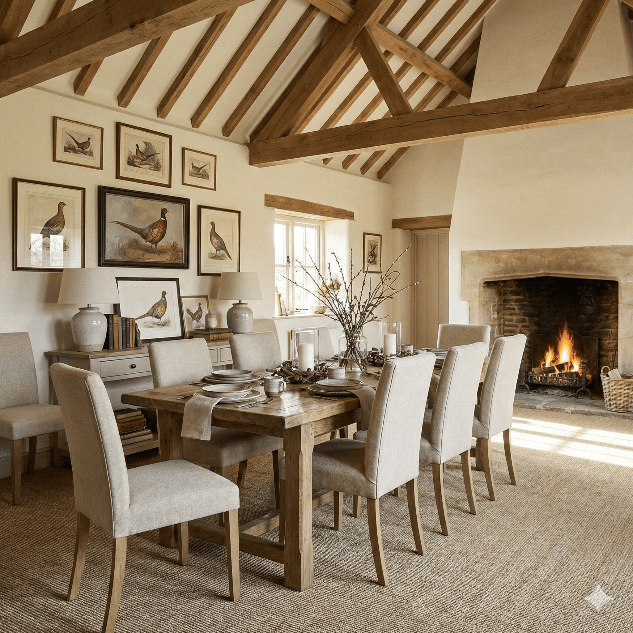 Sisal Loop Rattan Carpet in a dining room
