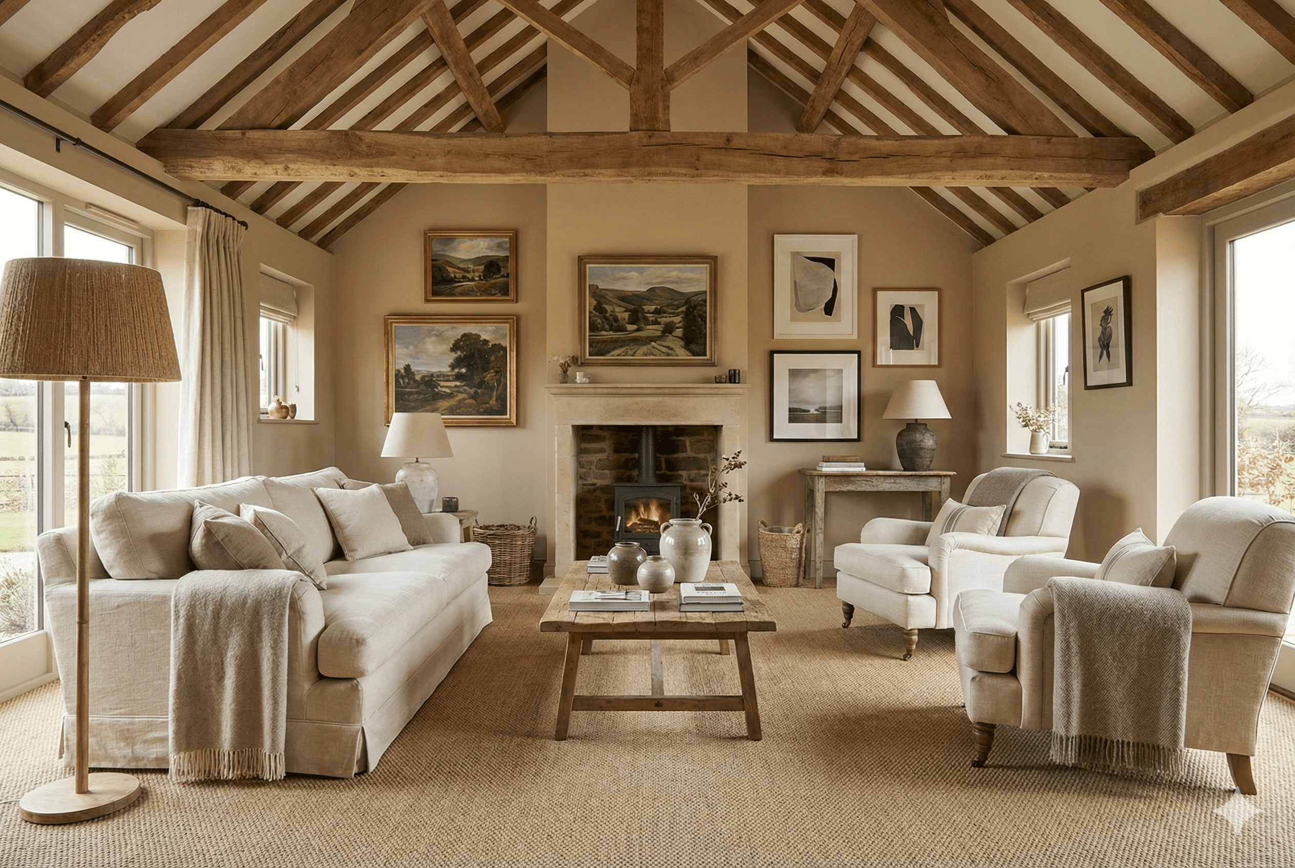 Sisal Loop Straw Carpet in a living room