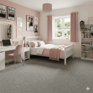 Ultimo Gravel Carpet in a bedroom