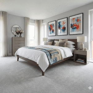 Venti Glacier Carpet in a bedroom