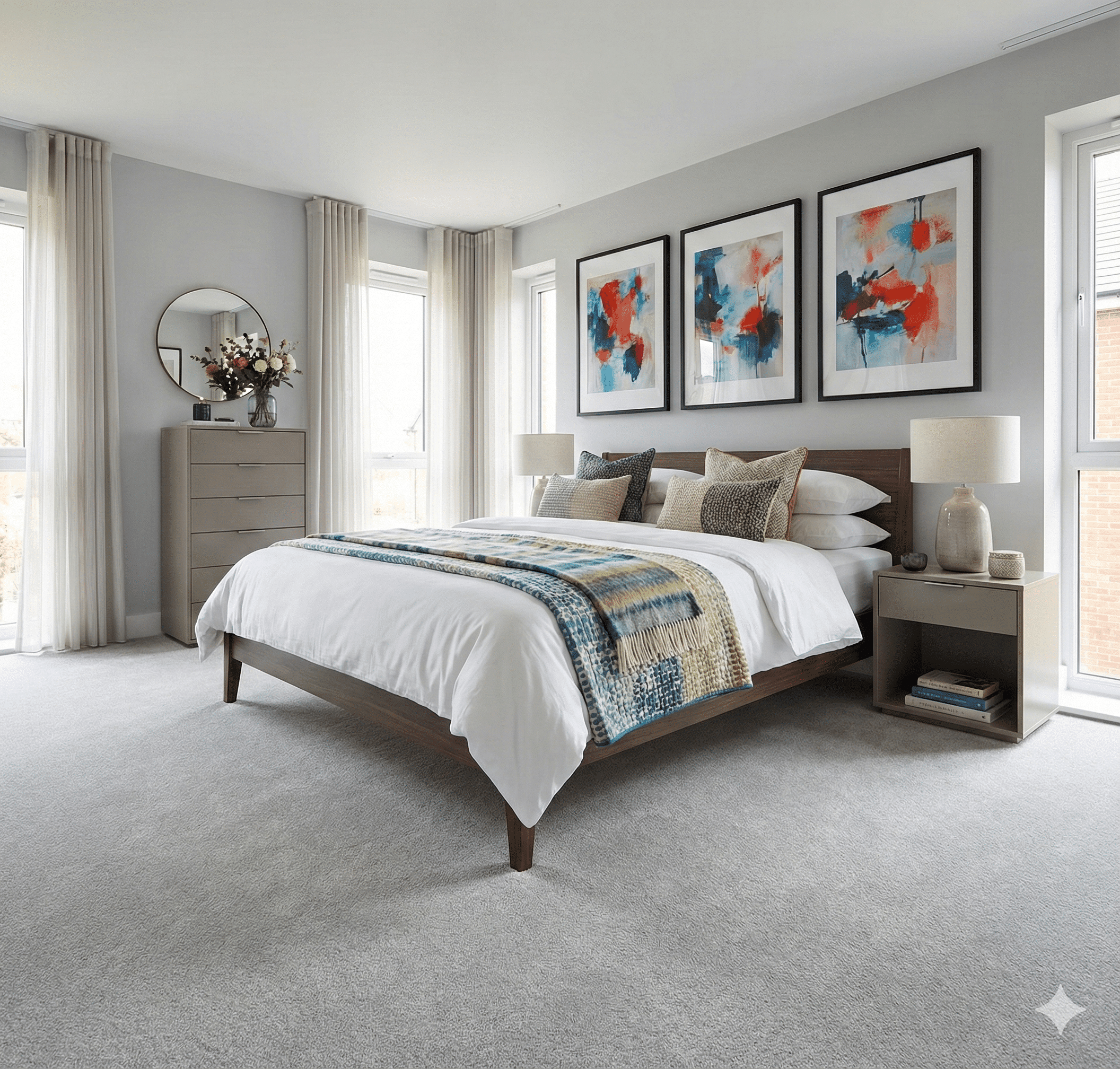 Venti Glacier Carpet in a bedroom