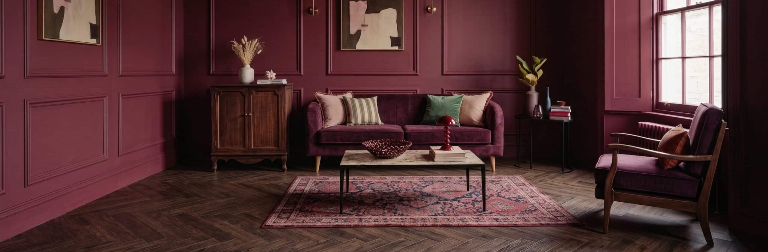 Sotto Merlot Colour Drenched Living Room Bracken Oak Herringbone