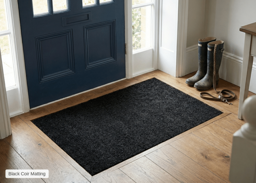 black coir matting in hallway
