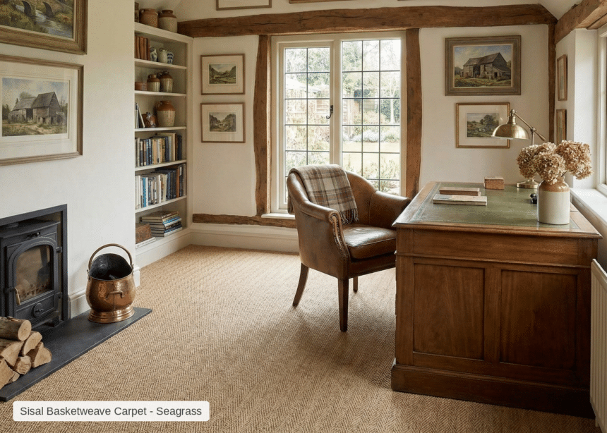 seagrass carpet in home office