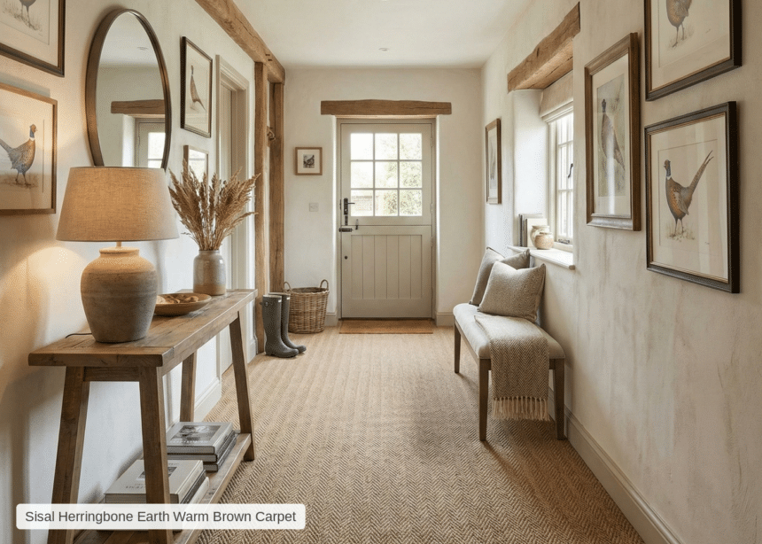 hallway featuring natural fibre sisal carpet